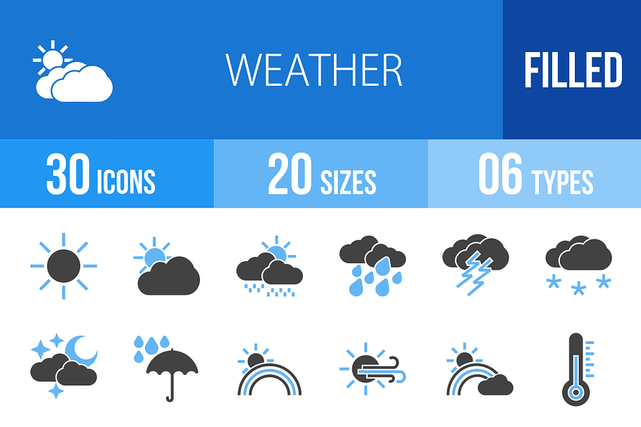 30 Weather Blue & Black Icons
