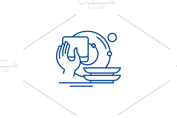 Washing dishes line icon concept