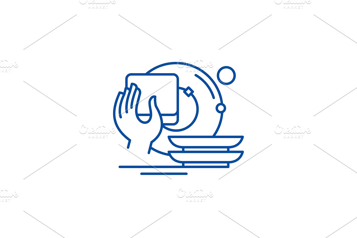 Washing dishes line icon concept in Illustrations - product preview 8