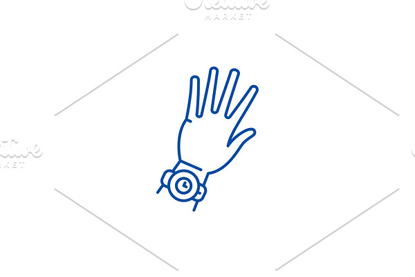 Watch on hand line icon concept