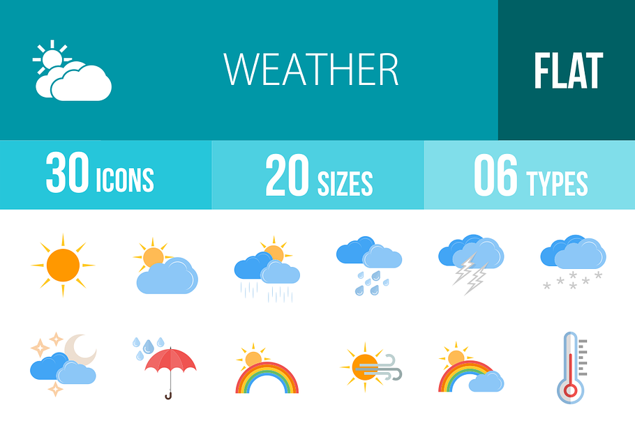 30 Weather Flat Multicolor Icons