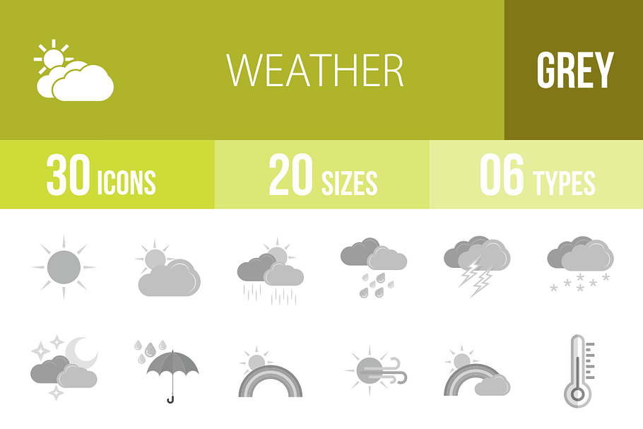 30 Weather Greyscale Icons