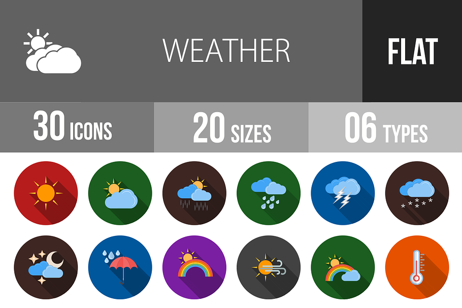 30 Weather Flat Shadowed Icons