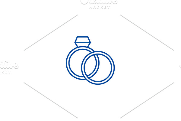 Wedding rings with diamond line icon