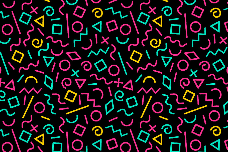 Colorful memphis pattern on black in Patterns - product preview 8
