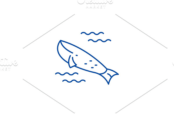 Whale in the ocean line icon concept