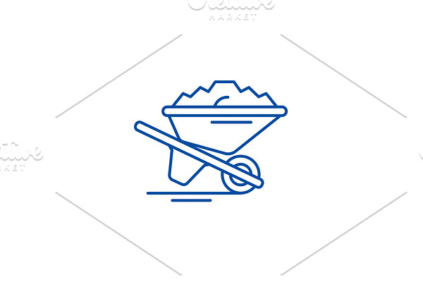 Wheelbarrow with sand line icon