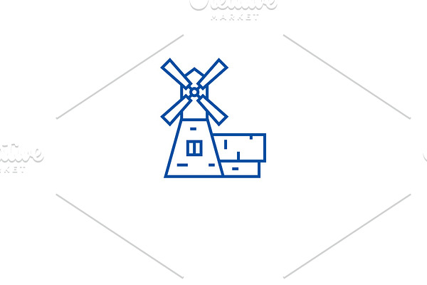 Windmill house line icon concept