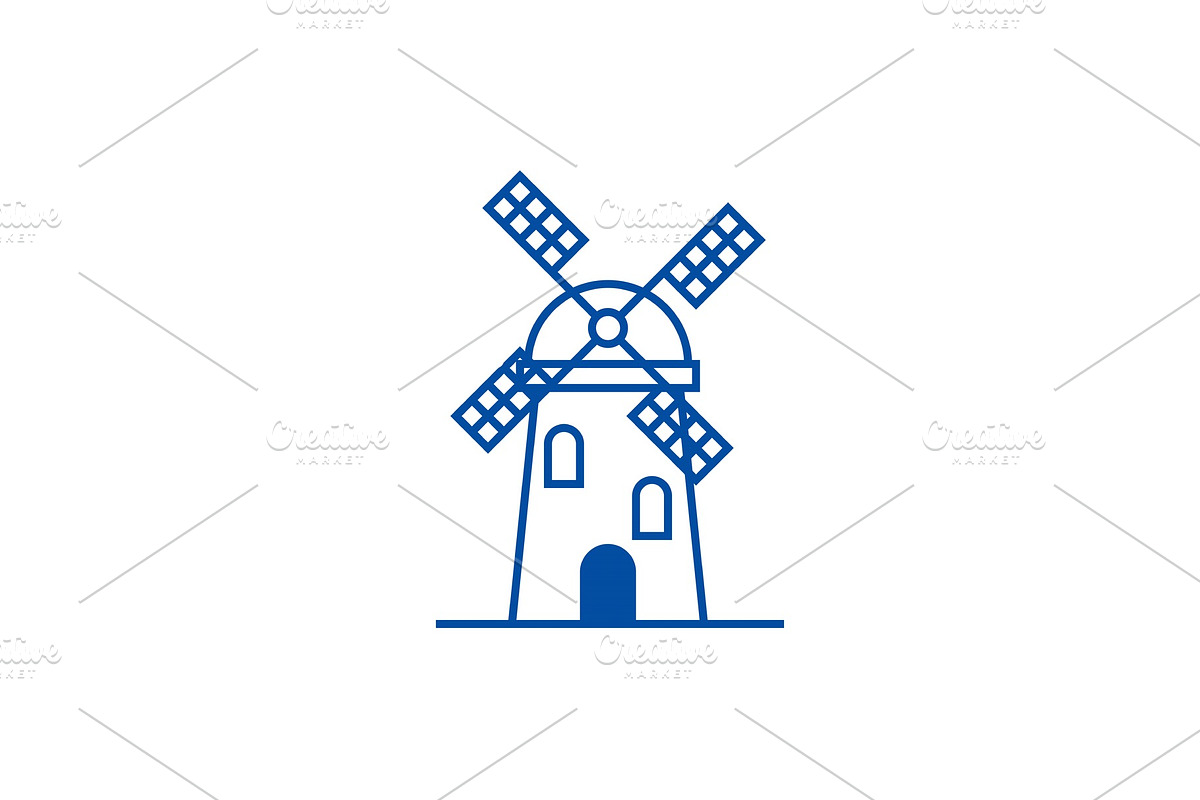 Windmill sign line icon concept in Illustrations - product preview 8