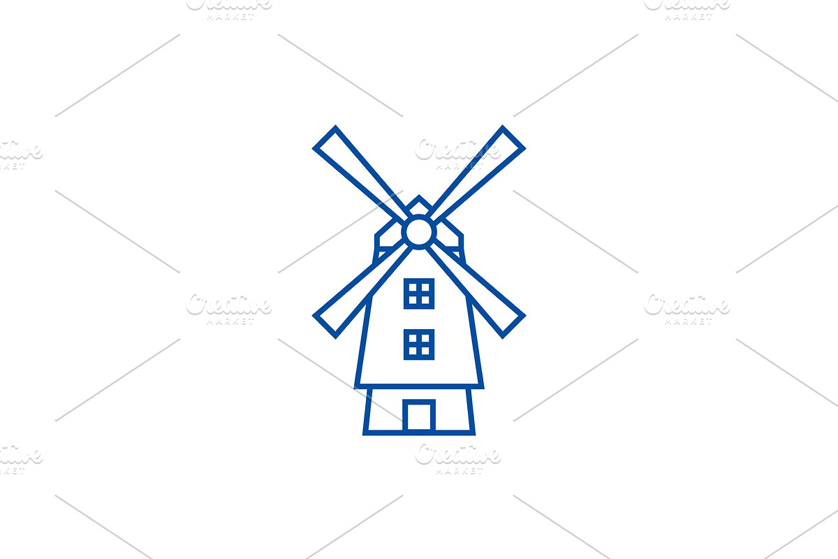 Windmill,holland line icon concept in Illustrations - product preview 8