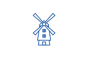 Windmill,holland line icon concept