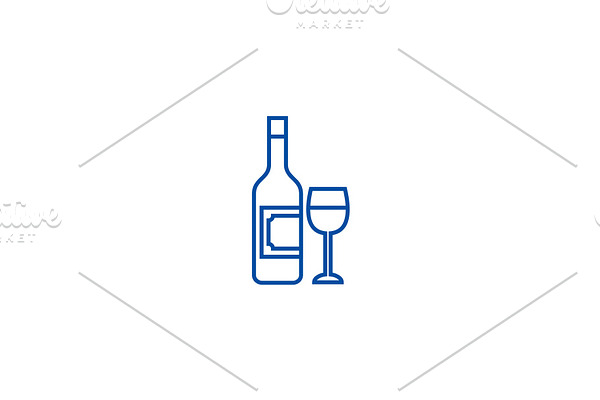 Wine and glass line icon concept