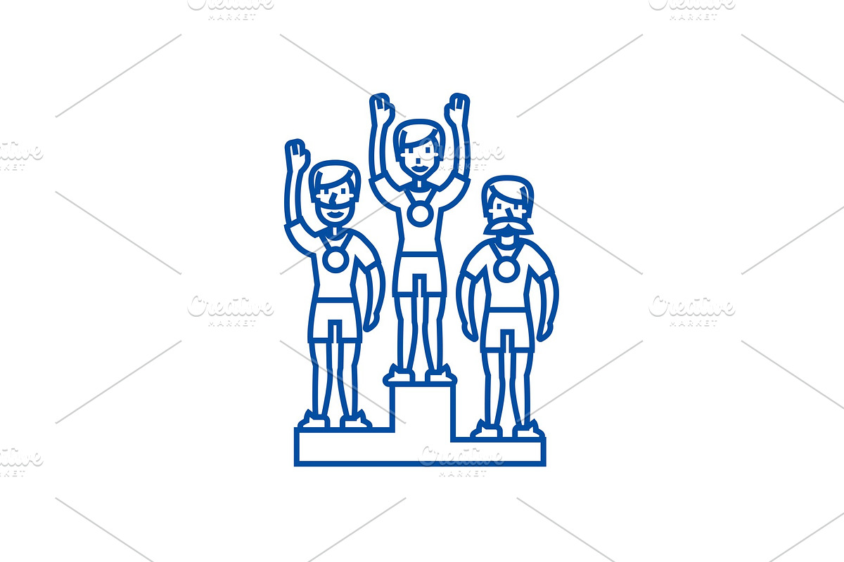 Winner podium, sport line icon in Illustrations - product preview 8