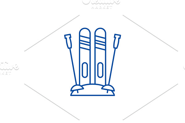 Winter skiing line icon concept