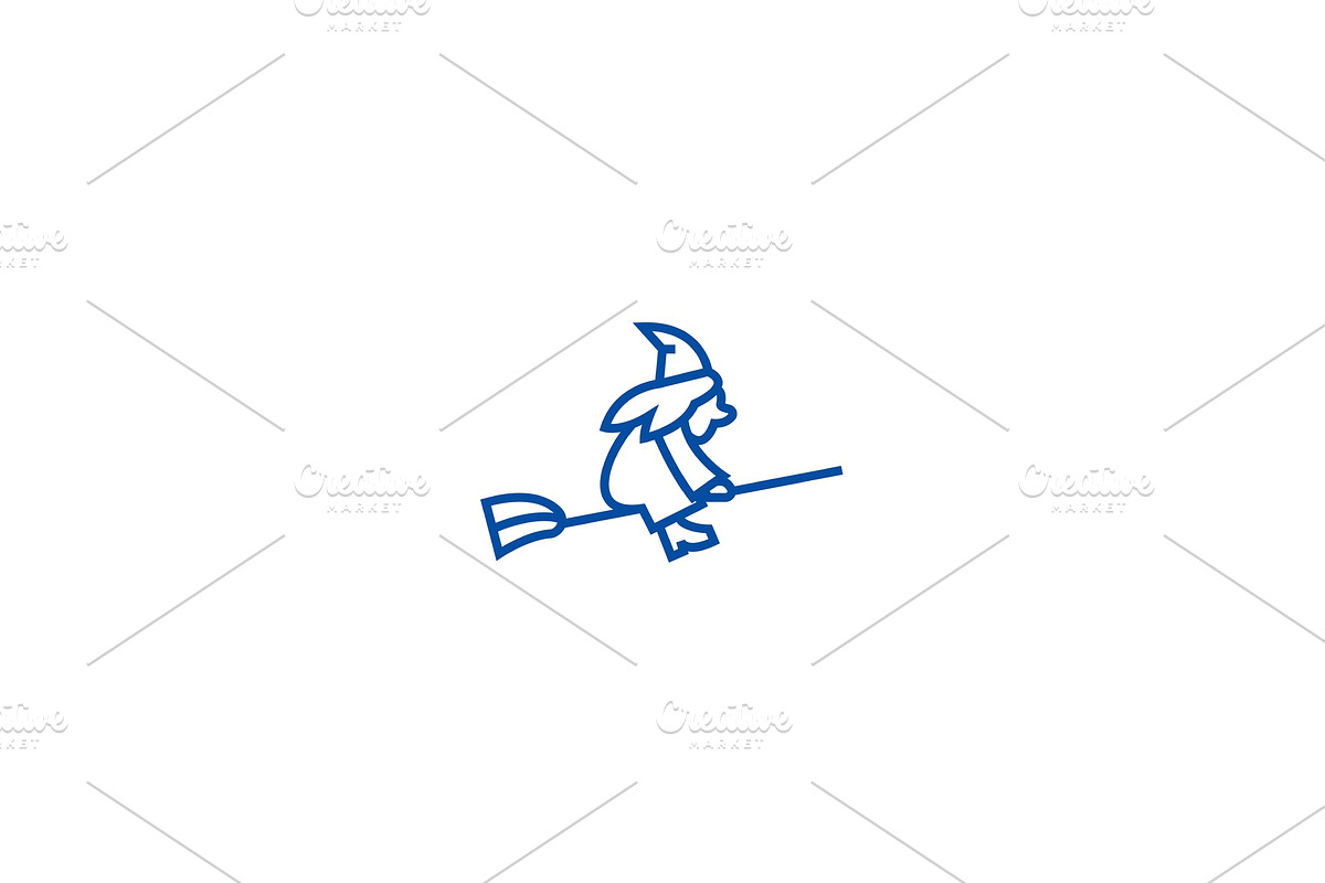 Witch on a broomstick line icon in Illustrations - product preview 8