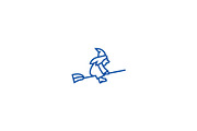 Witch on a broomstick line icon
