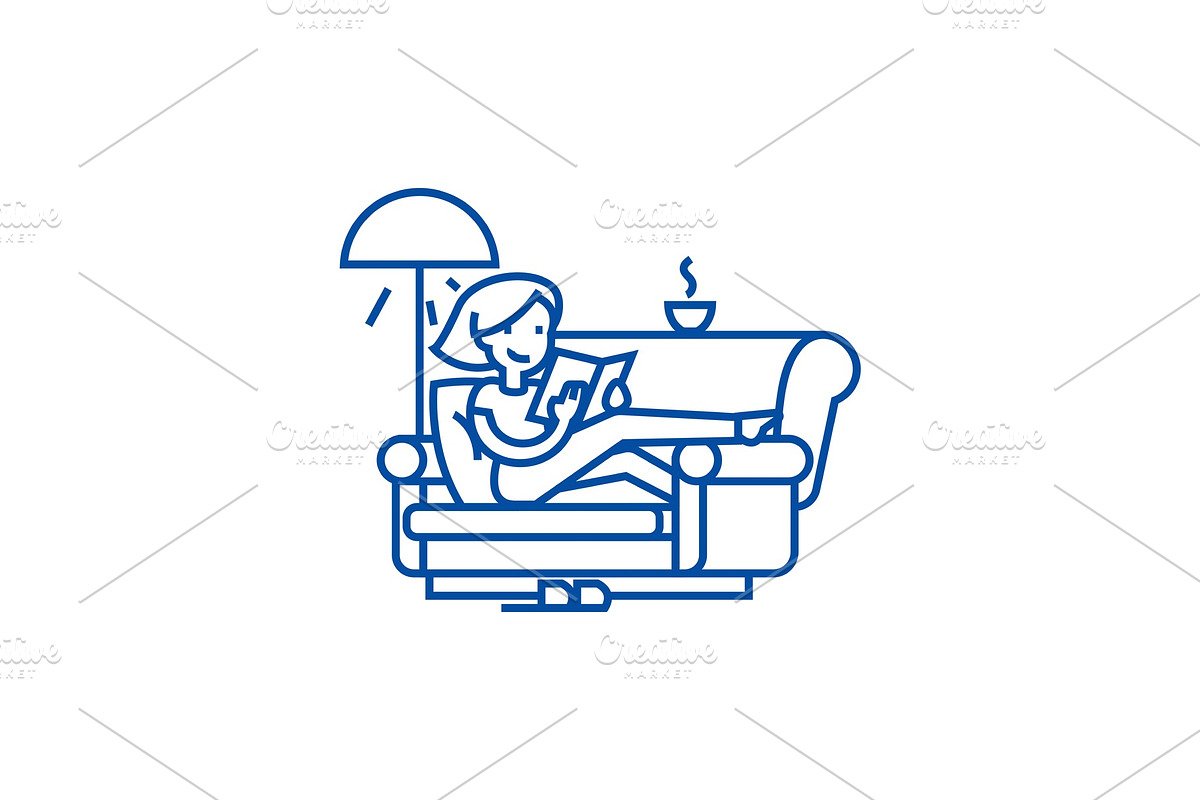 Woman at home at sofa reading book in Illustrations - product preview 8