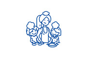 Woman cooking with kids line icon