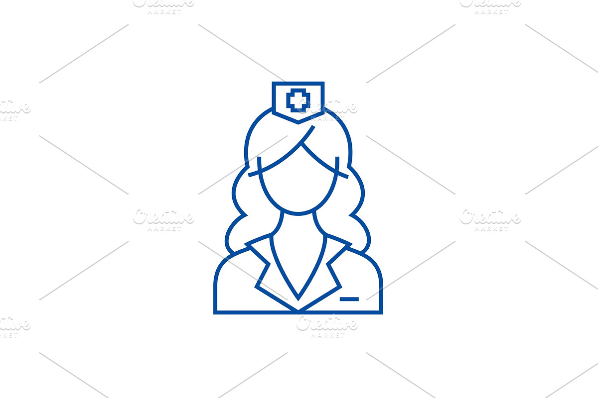 Woman doctor, nurse line icon in Illustrations - product preview 8