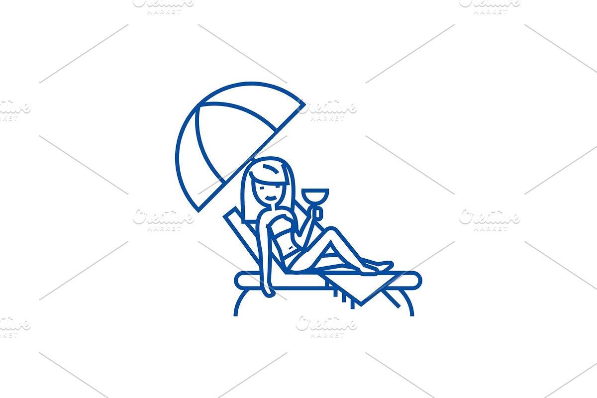 Woman relaxing on beach in sunbed in Illustrations - product preview 8