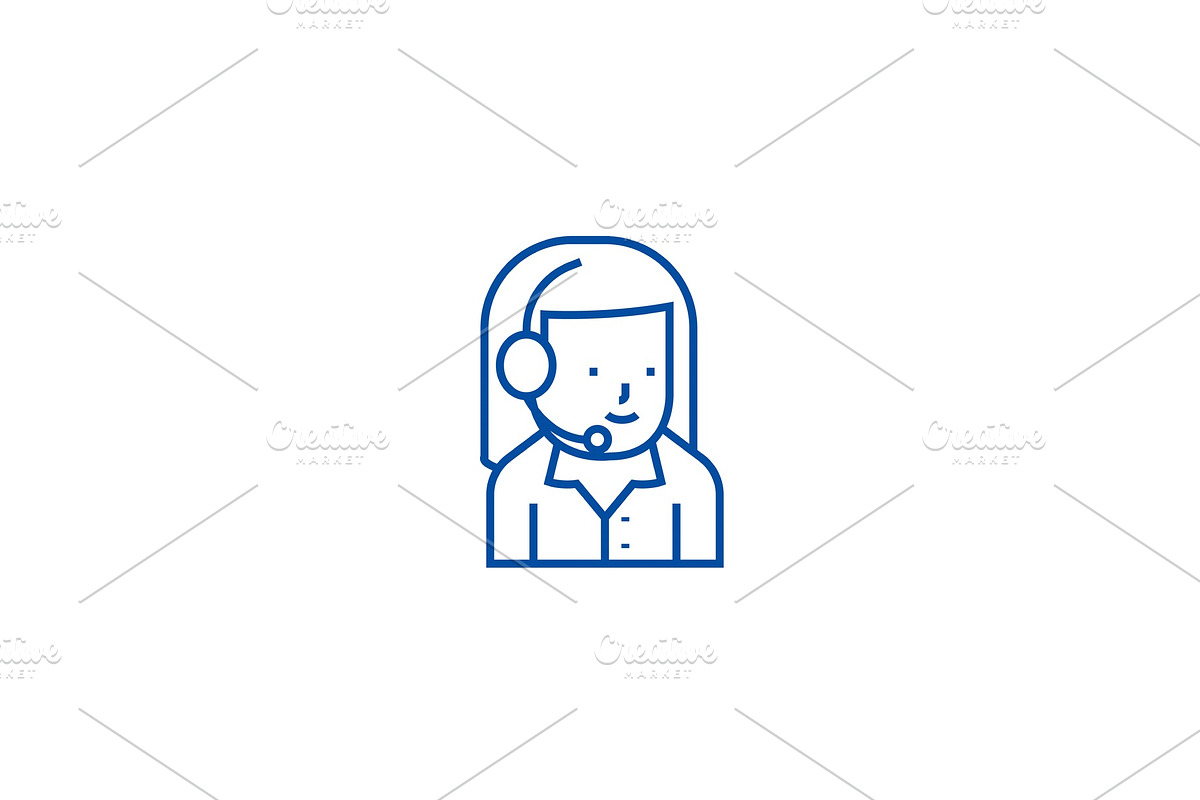 Woman support with headset line icon in Illustrations - product preview 8