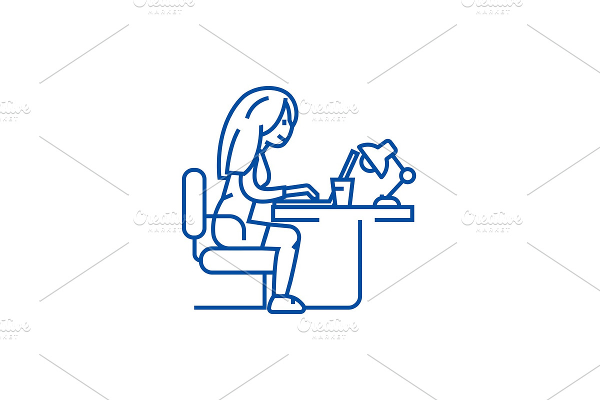 Woman working on notebook in office in Illustrations - product preview 8