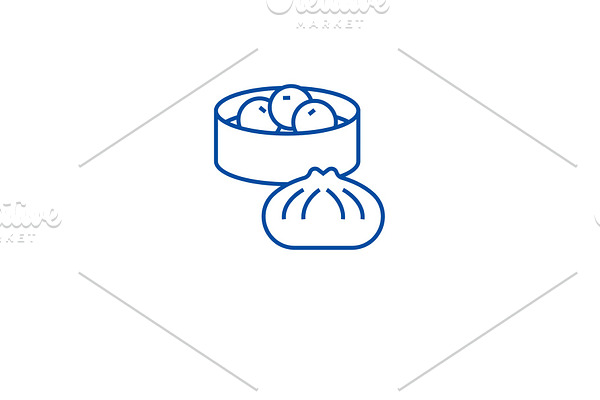 Wonton, dumplings line icon concept