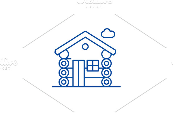 Wooden house line icon concept
