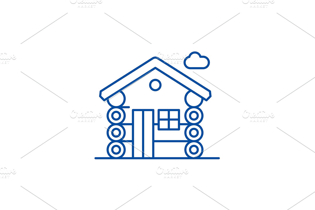 Wooden house line icon concept in Illustrations - product preview 8