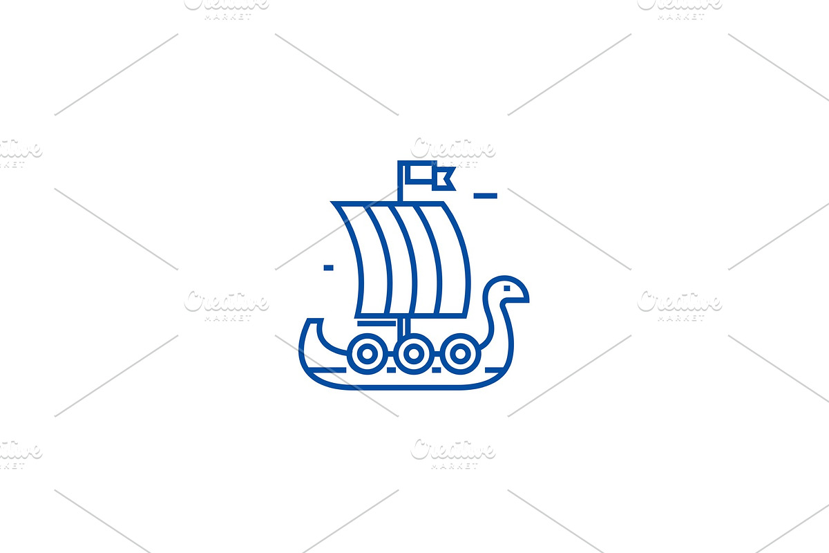 Wooden viking ship line icon concept in Illustrations - product preview 8