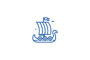 Wooden viking ship line icon concept