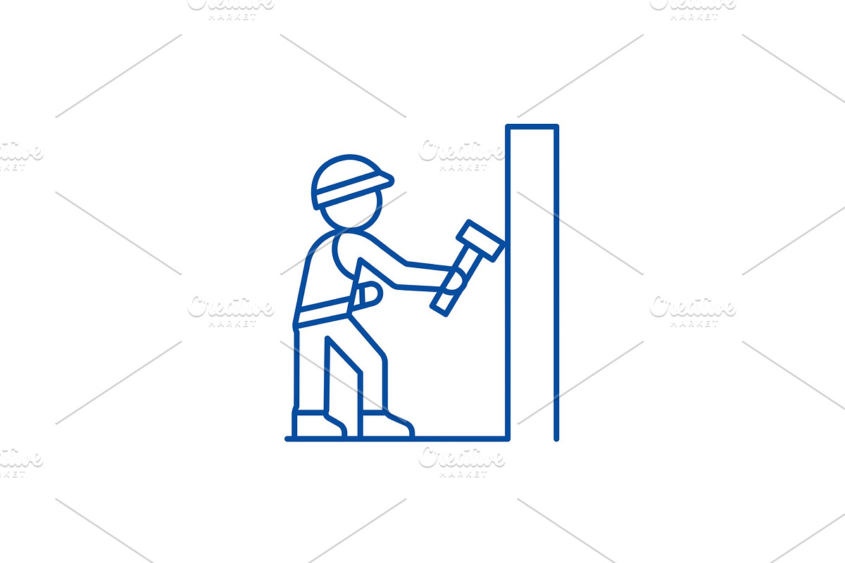 Worker builder with hammer line icon in Illustrations - product preview 8