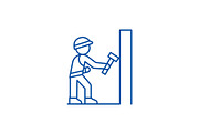 Worker builder with hammer line icon