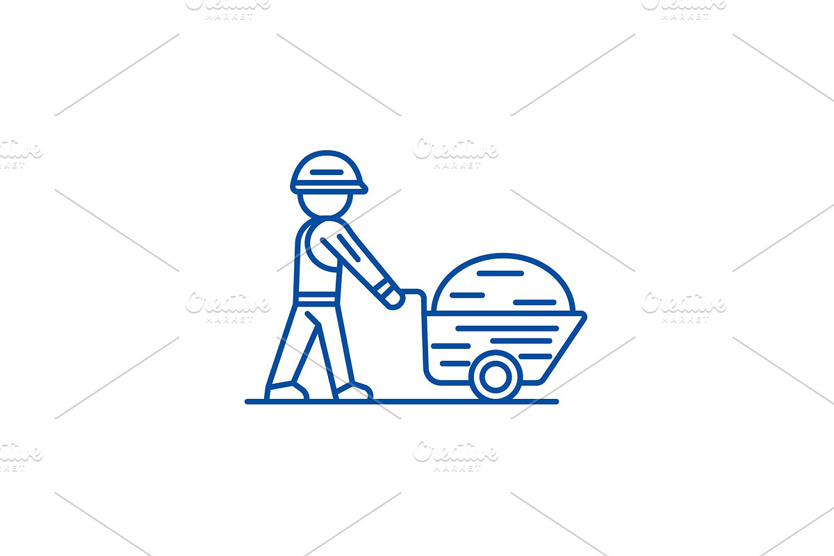 Worker builder with wheelbarrow line in Illustrations - product preview 8