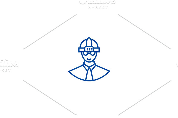 Worker with helmet line icon concept