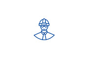 Worker with helmet line icon concept