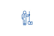 Worker with shovel line icon concept