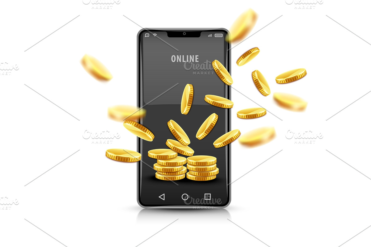 Smartphone with gold coins. Concept. in Illustrations - product preview 8