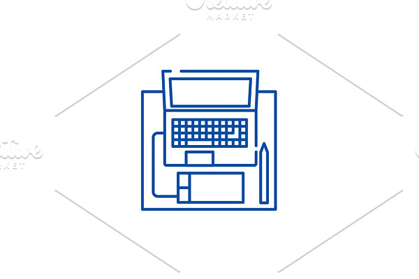 Workplace with a laptop line icon