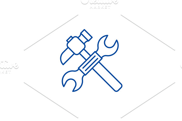 Wrench and hammer line icon concept