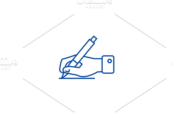 Writing sign,hand with pen line icon