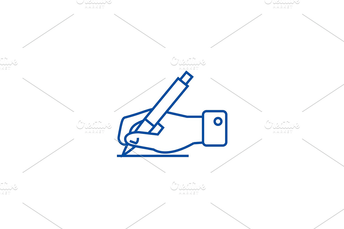 Writing sign,hand with pen line icon in Illustrations - product preview 8