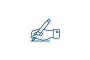 Writing sign,hand with pen line icon