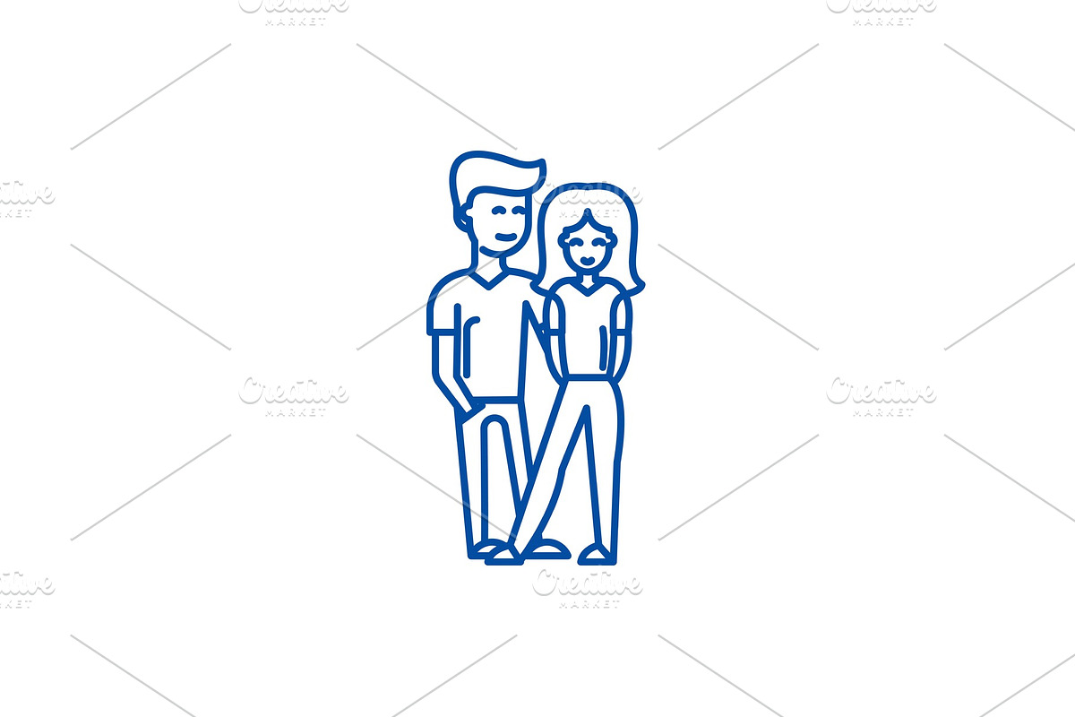 Young happy couple line icon concept in Illustrations - product preview 8