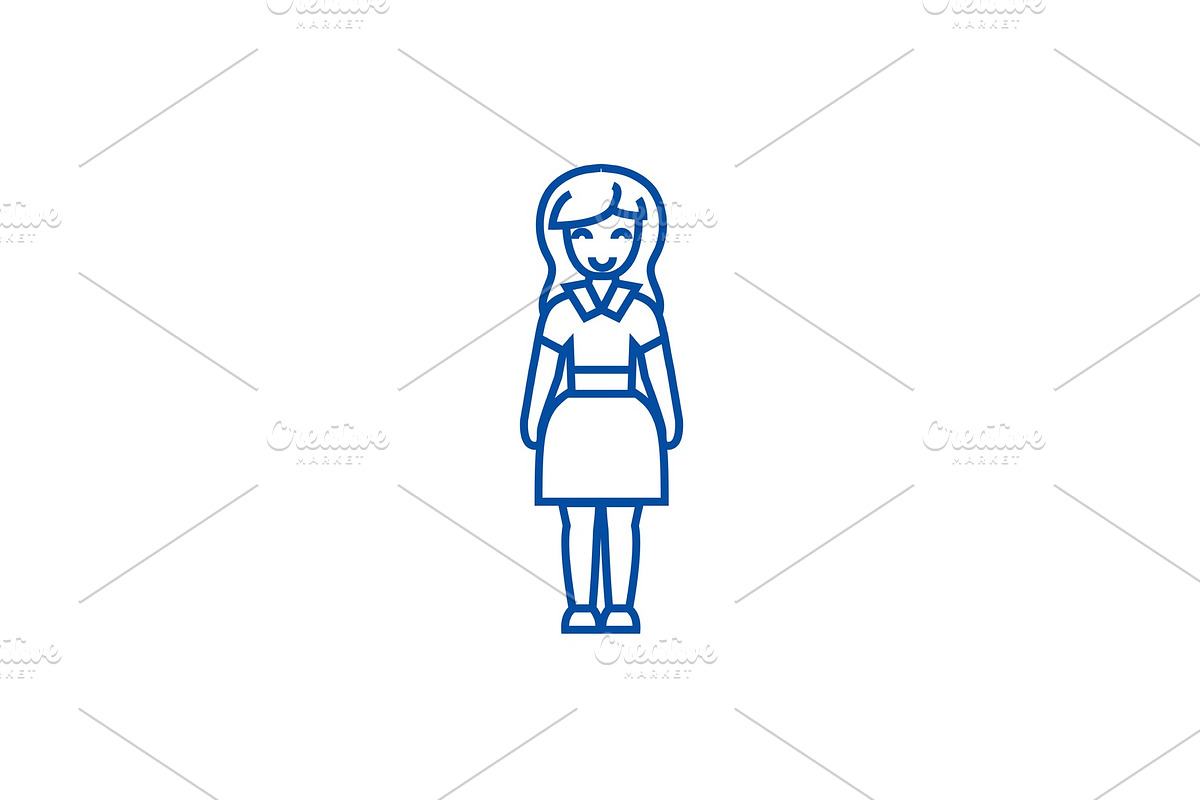 Young woman in dress line icon in Illustrations - product preview 8