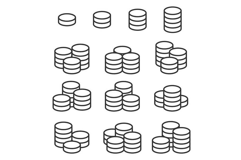 Outline Coins Icons Set