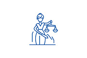 Justice statue line icon concept