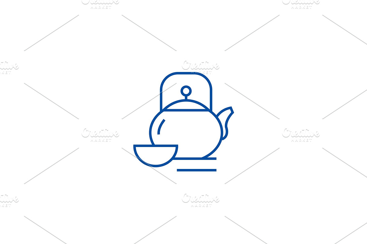 Kettle and cup,tea ceremony line in Illustrations - product preview 8