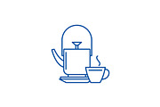 Kettle and tea mug line icon concept