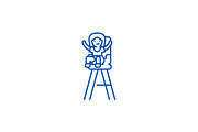 Kid in child chair line icon concept